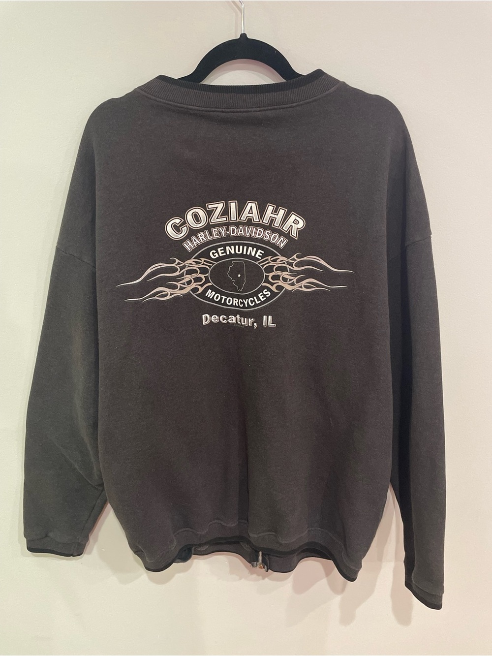 Harley-Davidson Sweatshirt Mens XL Gray Full Zip Faded VTG Coziahr Decatur, IL